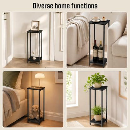 10" Wide Square Drink Table with Adjustable Feet - 2-Tier Small Side Table for Apartments, Balcony & Office | Space-Saving, Lightweight & Multi-Functional (Plants, Books, Drinks, Black) - color: Black, size: 2-Tier-10"wide