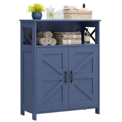 Homhedy Farmhouse Bathroom Storage Cabinet with 2 Doors, Toilet Paper Cabinet with Adjustable Shelf, Small Bathroom Cabinet for Kitchen/Laundry/Living Room, 11.8 x 23.6 x 31.5 Inches, Blue - color: Blue