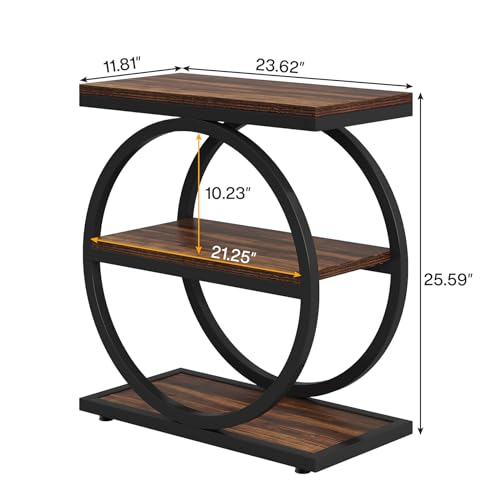LITTLE TREE 3-Tier End Table Set of 2, Industrial Side Table with Storage Shelves, Small Sofa Side Table for Living Room, Wooden Side End Table with Round Metal Legs, Slim Nightstand and Bedside Table - color: Brown and Black