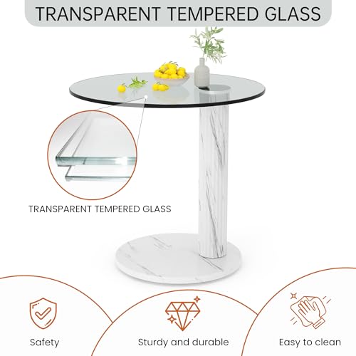 Hooseng Glass Round Coffee Table End Table, 22-Inch Modern Tempered Transparent Glass Top,Perfect for Living Room,Cafe,Home,and Office(White) - color: White