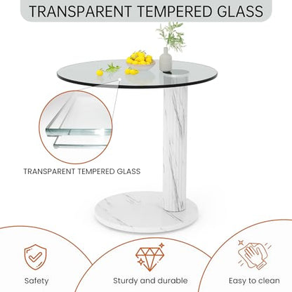 Hooseng Glass Round Coffee Table End Table, 22-Inch Modern Tempered Transparent Glass Top,Perfect for Living Room,Cafe,Home,and Office(White) - color: White