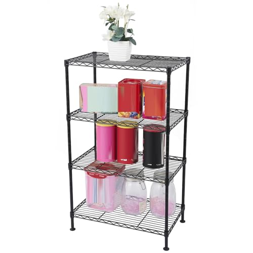 4-Tier Wire Shelving Unit, Adjustable Steel Storage Rack with Leveling Feet, Freestanding Metal Shelves, for Kitchen Pantry Closet Laundry Garage, Black - color: Black, 4 Tier-19.69"