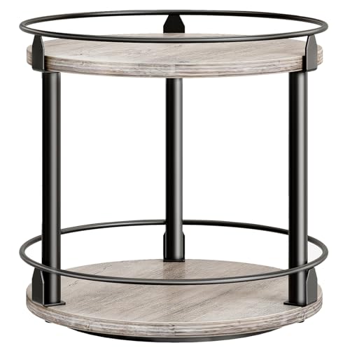 YATINEY Lazy Susan Organizer, Rotating Spice Rack, 2 Tier Spice Turntable Organizer, Industrial Turntable Spice Holder, for Kitchen Countertop and Cabinet, Compact and Versatile, Greige SR22BG - color: Greige + Black, size: 10.2"L x 10.2"W x 11"H