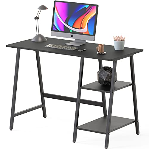 SHW 43-Inch Home Office Trestle Computer Desk with Open Storage Shelves, Black - color: Black
