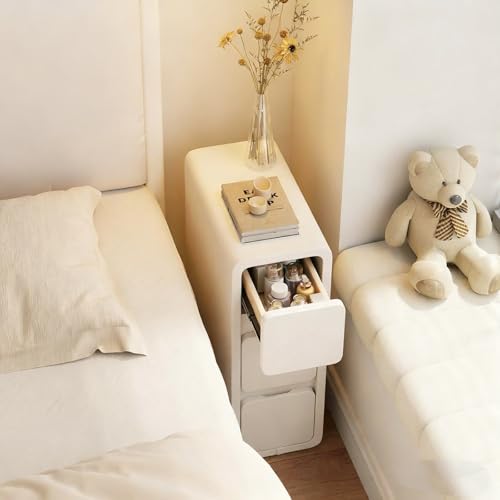 AQIMUELE Narrow Nightstand - Narrow Bedside Table with Drawers, Wood Small Nightstand with Leather Surface for Bedroom, White - 7.9" W - color: White (3 Drawers), size: 7.9"W