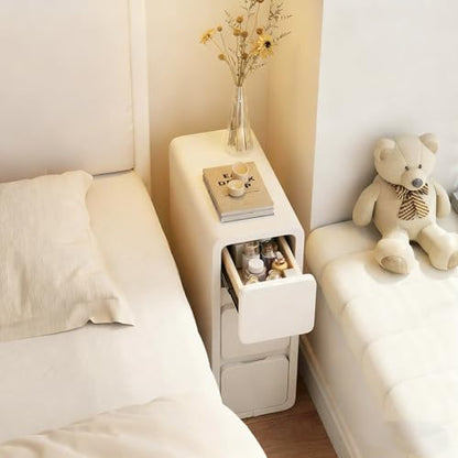 AQIMUELE Narrow Nightstand - Narrow Bedside Table with Drawers, Wood Small Nightstand with Leather Surface for Bedroom, White - 7.9" W - color: White (3 Drawers), size: 7.9"W