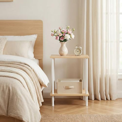 HOOBRO End Table, Small Side Table, Nightstand with 2-Layer Storage Shelves, Sofa Table for Small Spaces, Living Room, Bedroom, Stable Frame, Easy Assembly, Natural and White WN09BZ01 - color: Natural + White