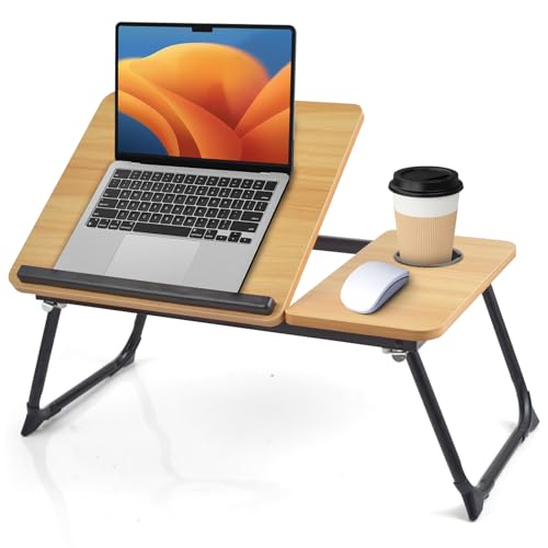 Lap Desk for Couch/Sofa/Floor, 5-Angle Adjustable Bed Desk with Foldable Legs &Cup Holder, Light Weight Bed Tray Table for Writing/Eating/Reading, Portable Laptop Stand for Adults, Kids - color: Brown