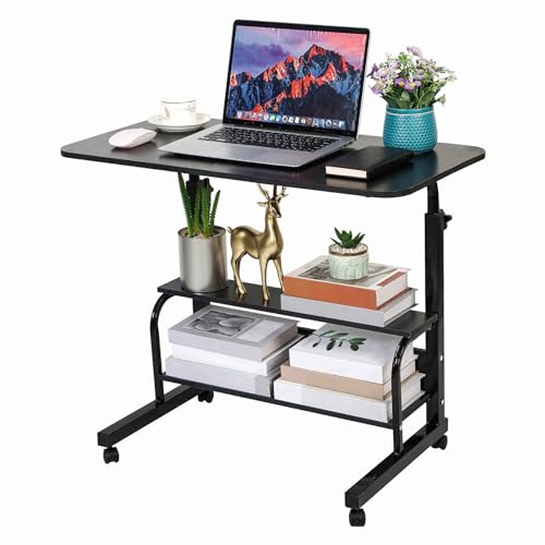 Adjustable Height Mobile Computer Desk for Small Space Rolling Table with Wheels Desk Home Office Study Desk Portable for Bedrooms Work Size 31.5x15.7 Inch Black with Storage Gaming Table B - color: Black