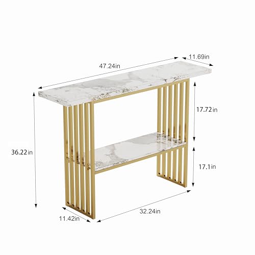 ZeHuoGe Modern Luxury Gold Metal Frame Console Table, Chic Entryway Table with Storage Shelf for Living Room Decor