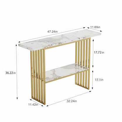 ZeHuoGe Modern Luxury Gold Metal Frame Console Table, Chic Entryway Table with Storage Shelf for Living Room Decor