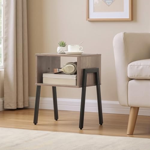 HOOBRO Nightstands Set of 2, Stackable End Tables, Small Side Tables, Bedside Tables with Open Storage Shelf, for Small Spaces, Bedroom, Living Room, Greige and Black BG38BZP201 - color: Greige + Black
