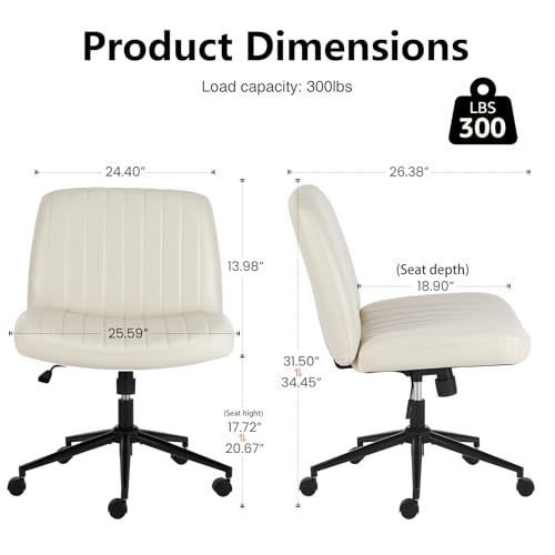 OLIXIS Criss Cross Chair with Wheels, Vanity Chair, Home Office Desk | Wide Seat Armless, Faux Leather, Height Adjustable Swivel Rolling, Home Computer Task Seating for Bedroom Study, Beige PU - color: Beige Pu
