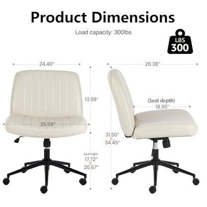 OLIXIS Criss Cross Chair with Wheels, Vanity Chair, Home Office Desk | Wide Seat Armless, Faux Leather, Height Adjustable Swivel Rolling, Home Computer Task Seating for Bedroom Study, Beige PU - color: Beige Pu
