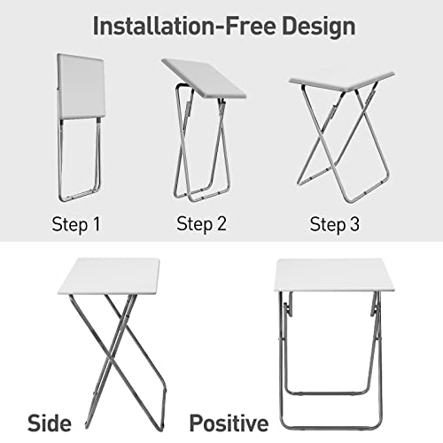 Folding TV Tray Table,TV Dinner Table with Sturdy MDF Top,Eating Trays for Living Room with No Assembly Required, 2PCS (White) - color: White, size: 2pcs