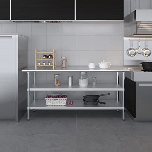 Stainless Steel Work Table with 2 Shelves | Metal Utility Table | Commercial & Residential NSF Utility (Stainless Steel Table with 2 Shelves, 72" Long x 24" Deep) - size: 72" Long x 24" Deep