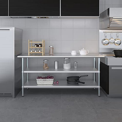 Stainless Steel Work Table with 2 Shelves | Metal Utility Table | Commercial & Residential NSF Utility (Stainless Steel Table with 2 Shelves, 72" Long x 24" Deep) - size: 72" Long x 24" Deep