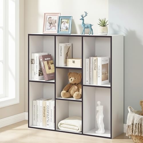 Kings Brand Furniture Haven 7-Shelf Tall Bookshelf, Floor Standing Modern Bookcase Storage Organizer with Vertical Open Shelves for Home Office, Living Room & Bedroom Display, White - color: White