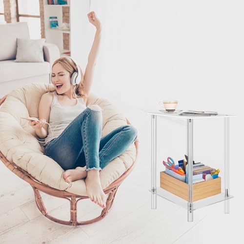 Jusalpha 2-Tier Heavy Duty Acrylic End Tables, Small Nightstand/Side Table for Living Room, Bedroom, Home Accent Side Table, 14''x 11.5''x 19.6'' - size: 2 Tier