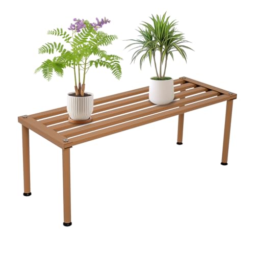 Metal Plant Stand, Rust-proof Aluminum Display Rack, Plants Display Stands Decoration Racks for Living Room Garden Balcony Patio (Wood Color, 31.5Inch Tall Leg) - color: Wood Color, size: 31.5Inch Tall Leg