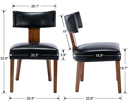 RIVOVA Set of 4 Mid Century Modern Dining Chairs, Farmhouse PU Leather Upholstered Dining Room Chairs Kitchen Chairs Side Chairs with Curved Backrest Wood Legs, Black - color: Black Curved