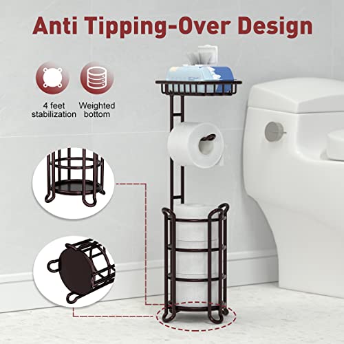Toilet Paper Holder Stand Tissue Paper Roll Dispenser with Shelf for Bathroom Storage Holds Reserve Mega Rolls-Bronze - color: A-bronze