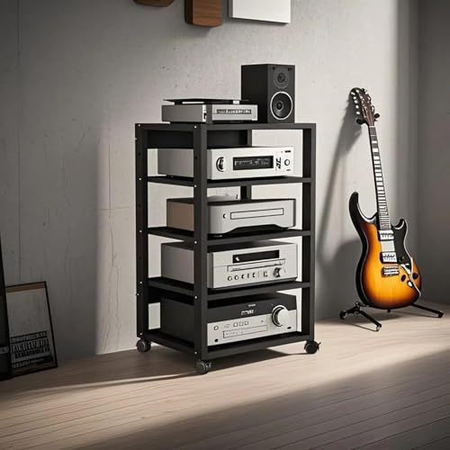 3/4/5 Tier Audio-Video Media Stand with Adjustable Shelves, Home Stereo System Entertainment Components Cabinet for Gaming, Meeting, Living, Recording Room, Black(50x40x90cm) - size: 50x40x90cm