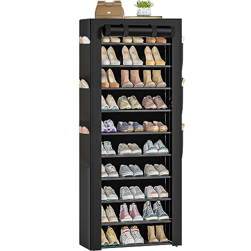 OYREL Large Shoe Rack, Black, 6 Side Pockets, 23.6" Wide x 11.4" Deep x 68.9" Tall, 36-41 Pairs of Shoes - color: Black, size: 10Tier 23.6"W