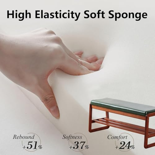 SOBIBO Solid Wood Shoe Bench, 2-Tier Wooden Entryway Bench, Modern Shoe Rack with Faux Leather Cushion for Hallway, Living Room (Green, 21.65'') - color: Green, size: 21.65 inches