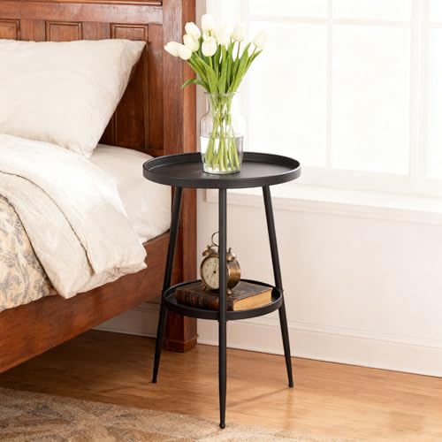 ShellKingdom Small Round Side Table, 2 Tier Metal End Table for Indoor Outdoor Bedroom Living Room Home Office Nightstand (Black) - color: Black
