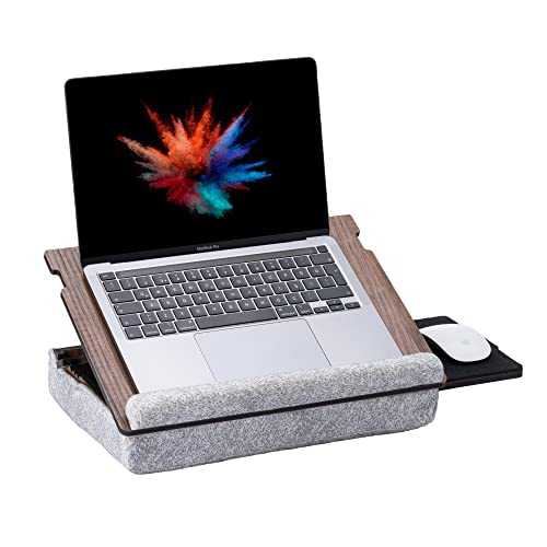 Vigo Wood Lap Desk for Laptop - Laptop Tray with Cushion, Portable Lap Desk for Lap, Adjustable Lapdesk, Couch Lap top Table for Work, Ergonomic Lap top Stand for Bed - color: Walnut
