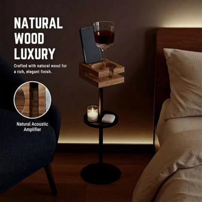 Drink Table for Small Spaces - Slim Pedestal Side Table with Real Wood Top & Stable Base for Coffee & Cocktails - Ideal for Tight Living Room & Bedroom Spaces (Walnut) - color: Walnut