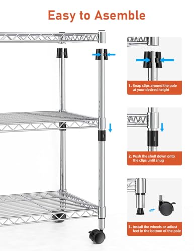 Simple Deluxe 3-Tier Heavy Duty Storage Shelves 750Lb Capacity, 24.02" D x 13.78" W x 21.97" H Shelving Unit for Pantry, Garage, Laundry and Kitchen - size: 3-Tier, 13.78"W x 24.02"D x 21.97"H, style: 1 Pack