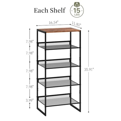 5 Tier Metal Shoe Rack, Sturdy Steel Frame with Rust-Proof Coating, MDF Top, Adjustable Flat Inclined Mesh Shelves, Anti-Tip Scratch-Resistant Feet, Sleek Show Rack for Entryway, Hallway, Garage - size: 5 Tier (16.5″x11.8″x36″)
