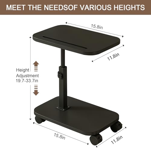 Adjustable Height TV Tray Table with Wheels, C Shaped End Side Table & Phone Tablet Slot, Swivel Snack Stand for Couch, Sofa, Bed,Living Room, Laptop Use in Small Spaces (Black) - color: Black