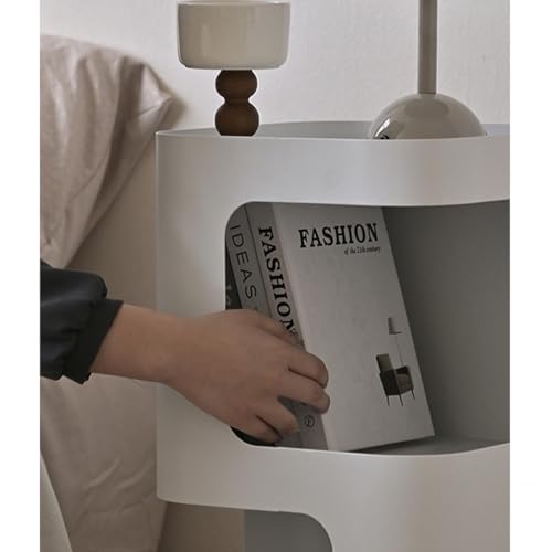 Modern Side Table, Small End Table for Small Spaces, Metal Nightstand with Storage Shelf, Space-Saving Bedside Table Accent Table Drink Tables for Living Room, Bedroom, No Assembly Required - color: White Trumpet