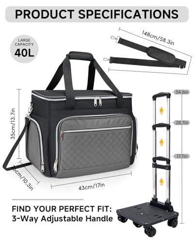 Amythe Rolling Teacher Tote Bag with Wheels, Rolling Briefcase for Women, 15.6 Inch Laptop Bag, 5-Wheel Rolling System with Detachable Trolley for Work, Teaching and Travel - color: Black Grey