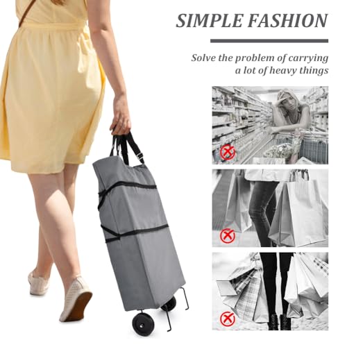 JIANWEI Collapsible Shopping Cart with 360° Swivel Wheels, Portable Folding Trolle-y Grocery Bag, Reusable Foldable Tote Grocery Cart Large Capacity Used for Travel and Home (Grey)