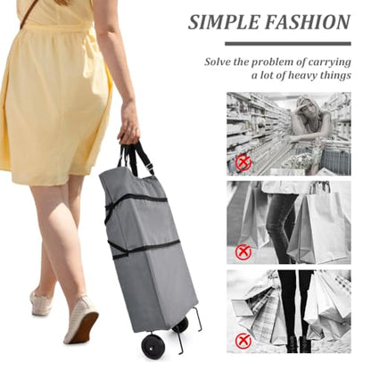 JIANWEI Collapsible Shopping Cart with 360° Swivel Wheels, Portable Folding Trolle-y Grocery Bag, Reusable Foldable Tote Grocery Cart Large Capacity Used for Travel and Home (Grey)