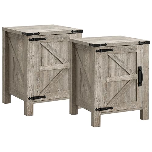 OKD 18" Farmhouse End Table Set of 2, Light Rustic Oak | Rustic Nightstand, Charging Station, Barn Door, Adjustable Storage Shelf, Wood Sofa Side Table, Living Room, Bedroom - color: Light Rustic Oak