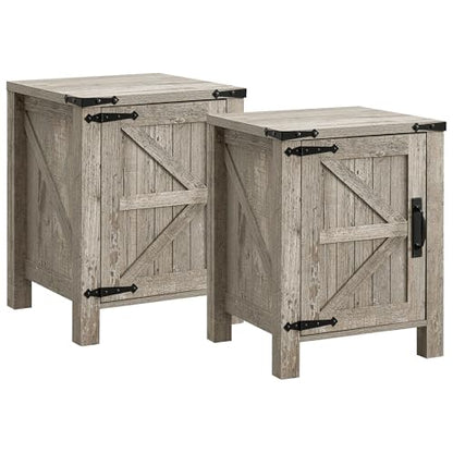 OKD 18" Farmhouse End Table Set of 2, Light Rustic Oak | Rustic Nightstand, Charging Station, Barn Door, Adjustable Storage Shelf, Wood Sofa Side Table, Living Room, Bedroom - color: Light Rustic Oak