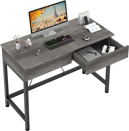 CAIYUN 40Inch Small Desk with 2 Wooden Drawers,Vanity Desks for Home Office with Storage, Simple Computer Desk for Small Space,Desk for Bedroom, Modern Writing Work Kids Study Desk Table, Grey Oak - color: Grey Oak