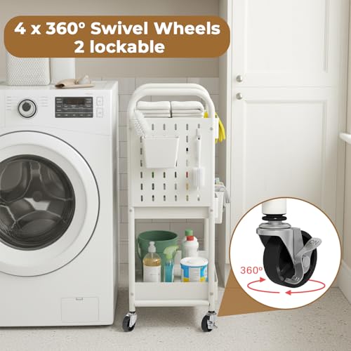 danpinera Craft Cart, Black Rolling Cart with Retractable Dividers & DIY Pegboards for Kitchen, Bedroom, Laundry - color: White