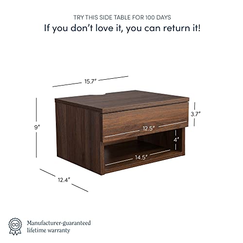 Nathan James Jackson Wall Mounted Floating Bedroom Nightstand with Storage Drawer and Modern Open Shelf Cubby, Dark Brown Walnut - color: Brown Walnut, size: 1