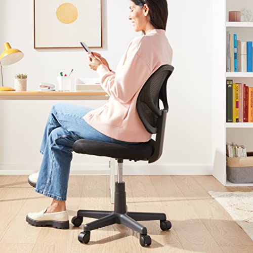 Amazon Basics Low Back Office Chair, Breathable Mesh, Height Adjustable, Padded Seat, Rolling Wheels, Swivel, Back Support, Sturdy, 21.25" D x 22.5" W x 38" H, Black - color: Black