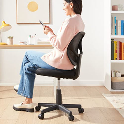 Amazon Basics Low Back Office Chair, Breathable Mesh, Height Adjustable, Padded Seat, Rolling Wheels, Swivel, Back Support, Sturdy, 21.25" D x 22.5" W x 38" H, Black - color: Black