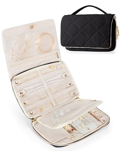 Marscamd Travel Jewelry Organizer Case, Foldable Jewelry Bag, Black | with Multi Pockets for Earrings, Rings, Necklaces, Bracelets, Brooches - color: Black
