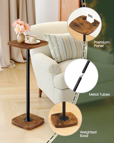 CHOEZON Small Drink Table, Square Side Table for Small Spaces, Martini Table with Pedestal, for Living Room, Bedroom, Rustic Brown and Black TBZ24BF - color: Rustic Brown + Black