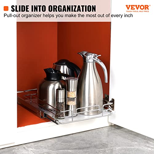 VEVOR 12.5"Wx16.5"Dx3.5"H Pull Out Cabinet Organizer, Heavy Duty Slide Out Pantry Shelves, Chrome-Plated Steel Roll Out Drawers Storage, for Home, Under Sink, 14"Wx17.5"Dx7"H Install Size for Cabinet - size: 12.5"Wx16.5"D