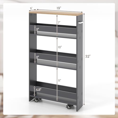 SlickBlue Rolling Serving Cart Narrow with Open Shelves for Kitchen Bathroom Living Room - color: Grey